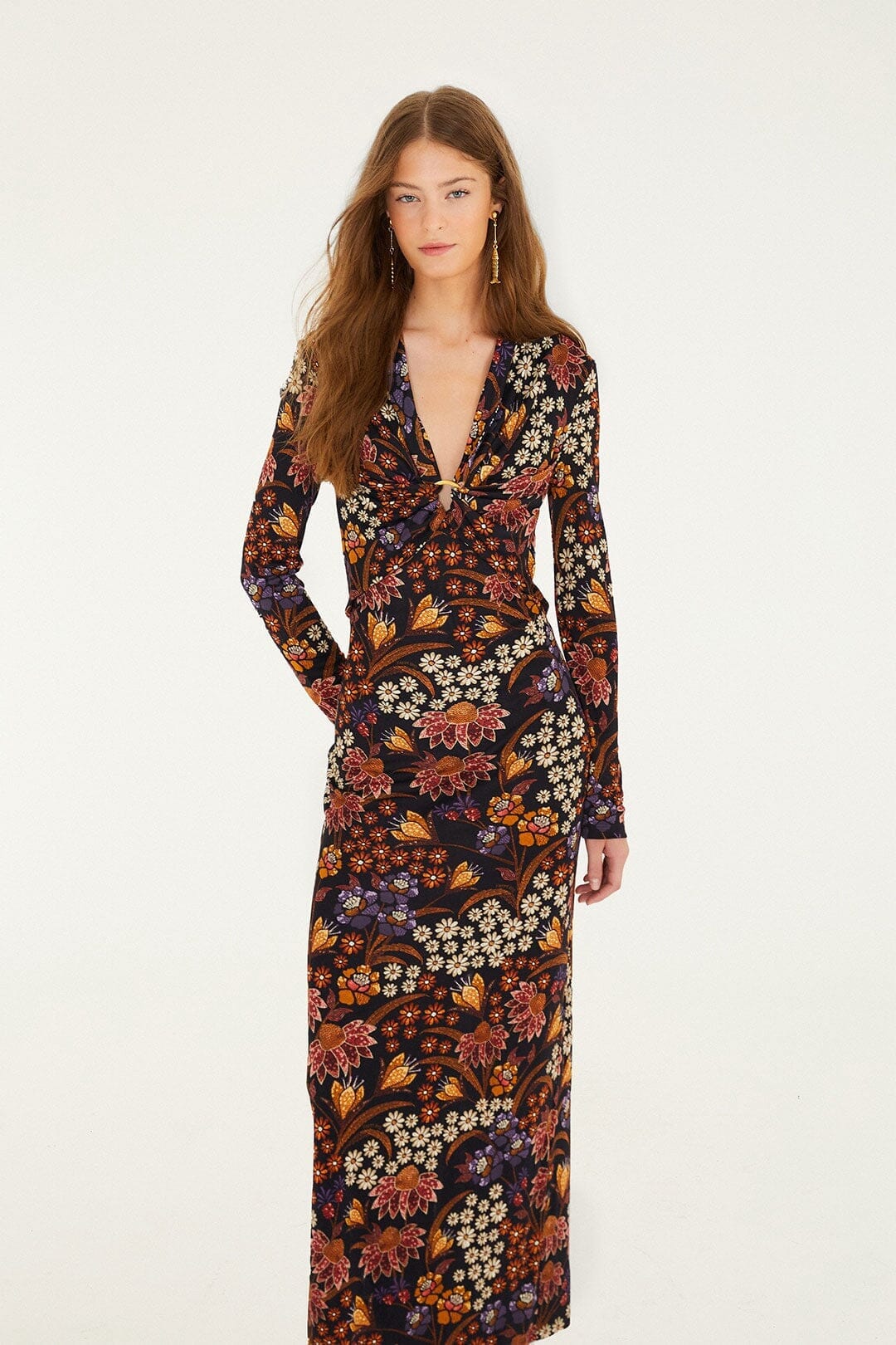 FARM Rio Sale Dresses Black Lili Long Sleeve Maxi Dress