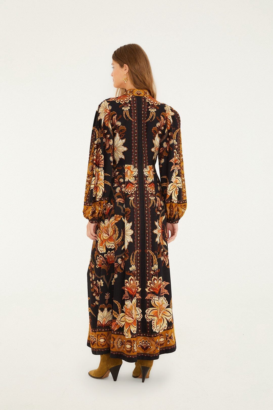 FARM Rio Sale Dresses Black Majestic Garden Buttoned Puff Sleeve Maxi Dress