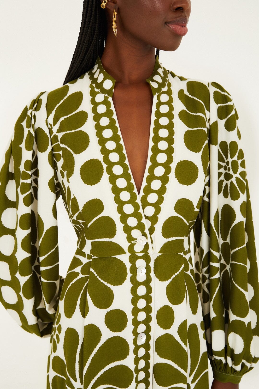 FARM Rio Sale Dresses Green Palermo Buttoned Puff Sleeve Maxi Dress