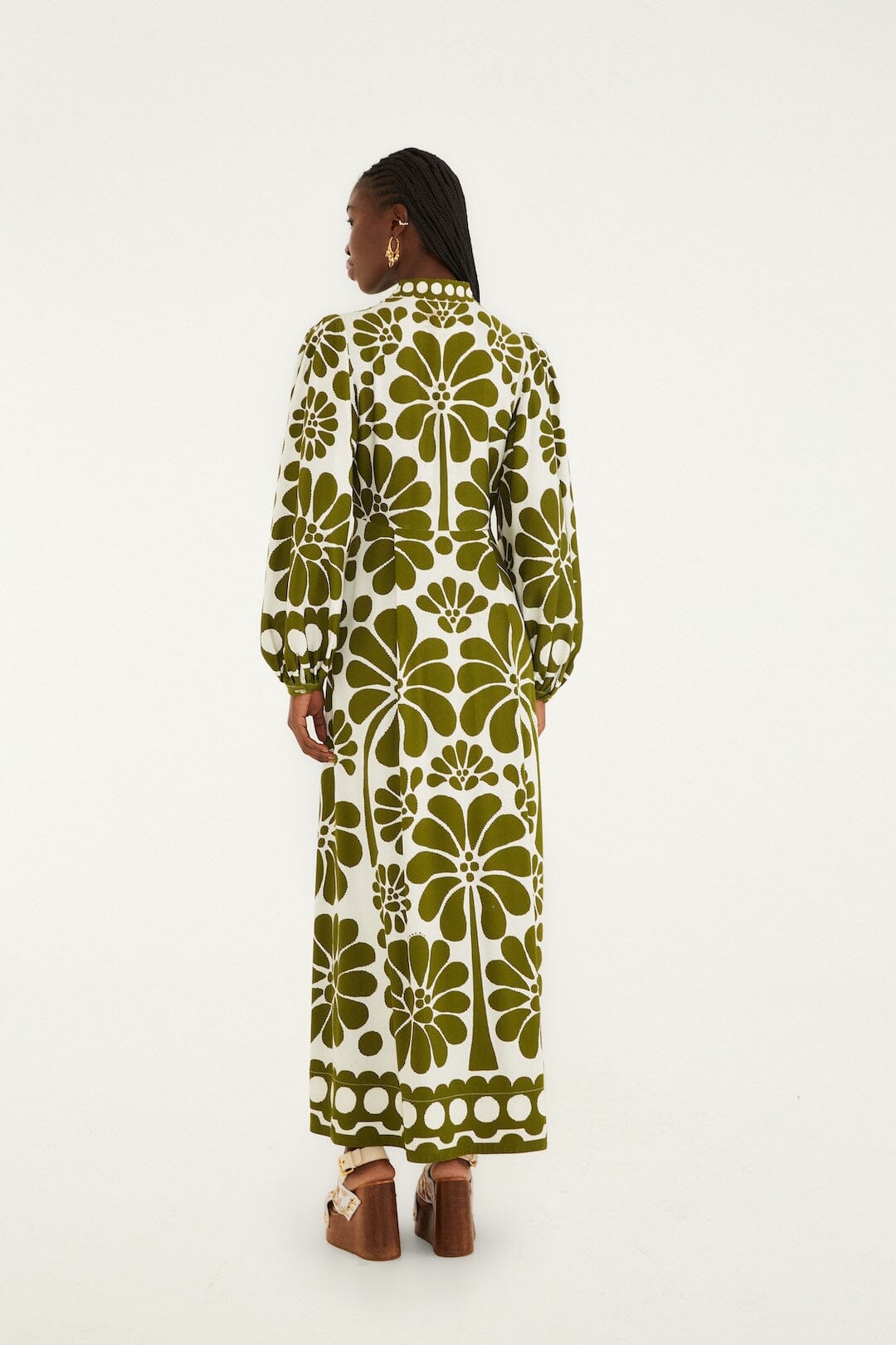 FARM Rio Sale Dresses Green Palermo Buttoned Puff Sleeve Maxi Dress