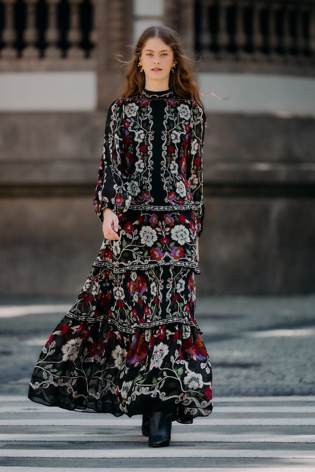 FARM Rio Sale Dresses Black Rococo Flowers Ruffled Maxi Dress