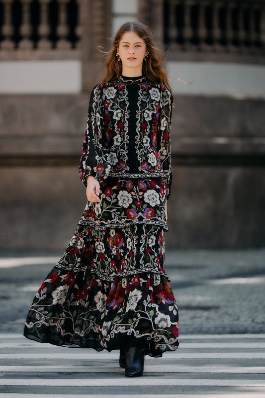 FARM Rio Sale Dresses Black Rococo Flowers Ruffled Maxi Dress