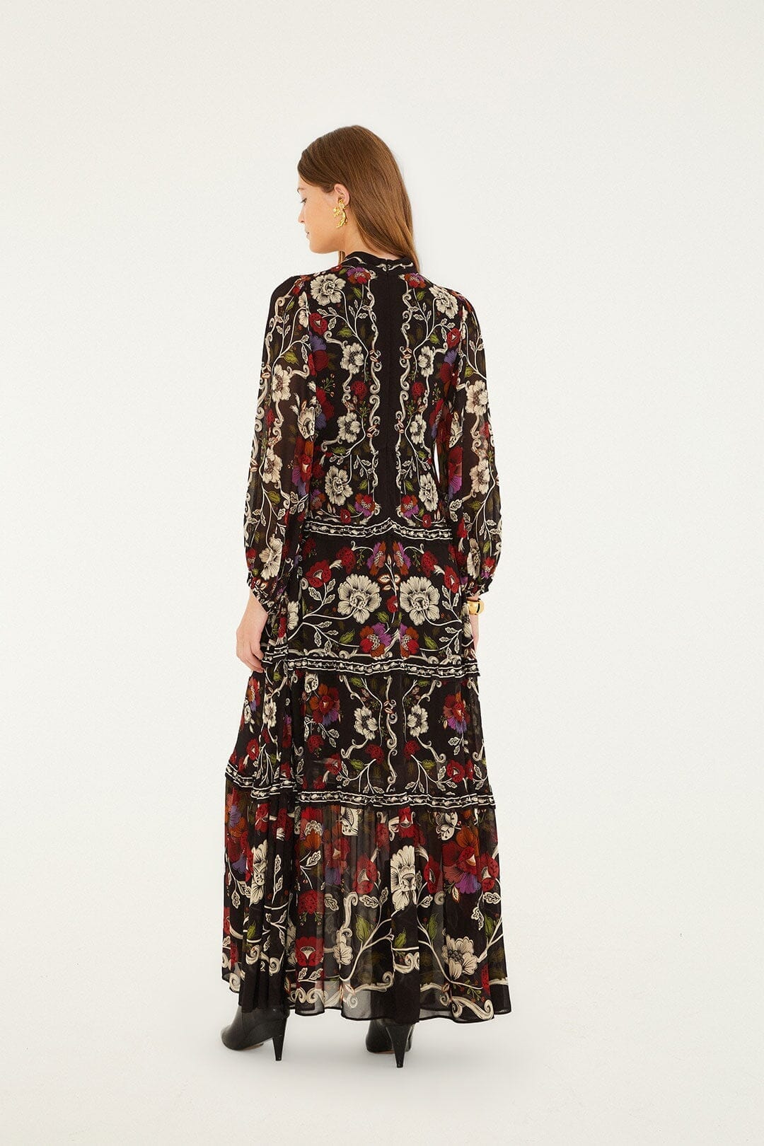 FARM Rio Sale Dresses Black Rococo Flowers Ruffled Maxi Dress