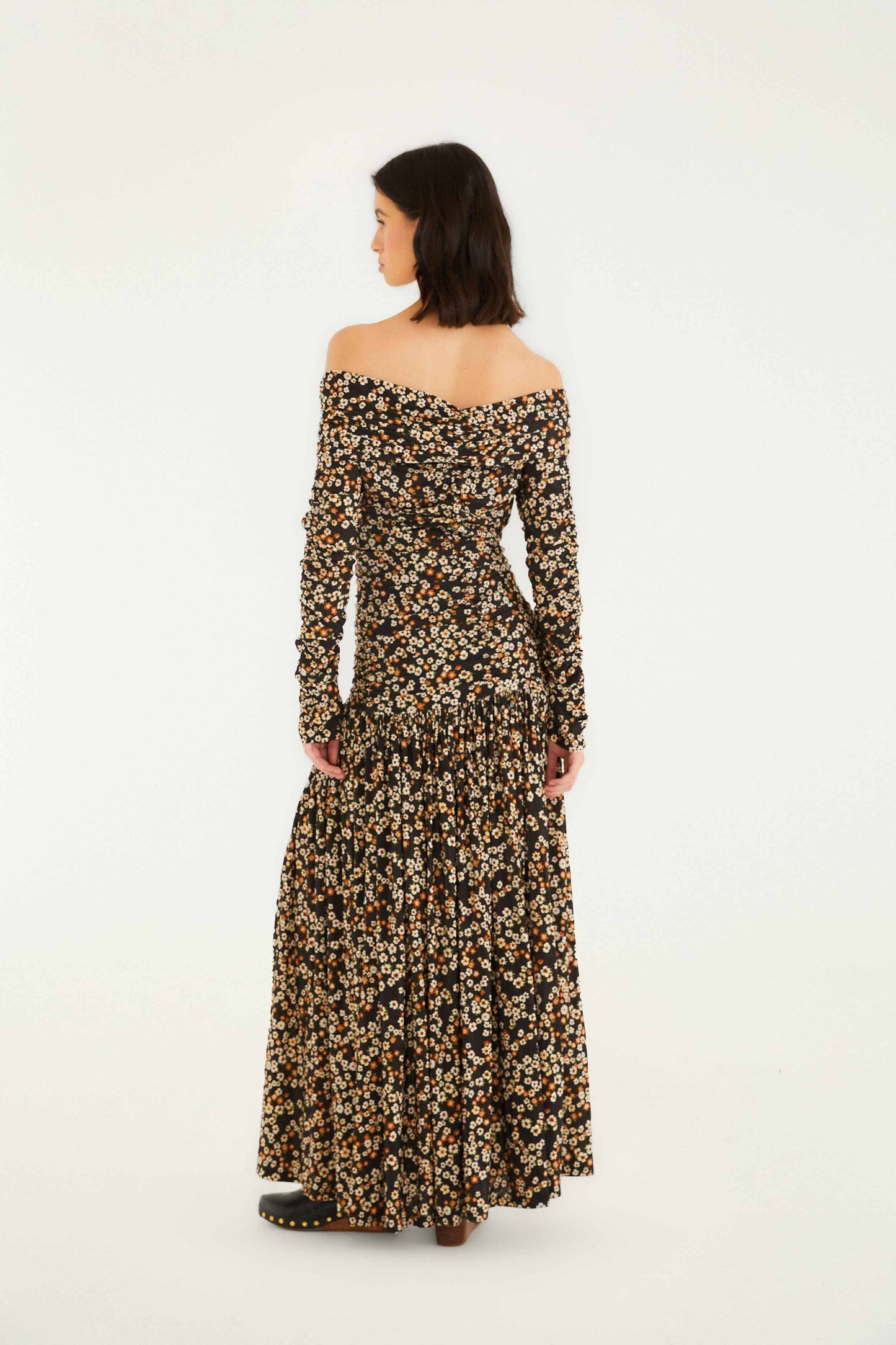 FARM Rio Sale Dresses Black Tiny Flowers Long Sleeve Maxi Dress