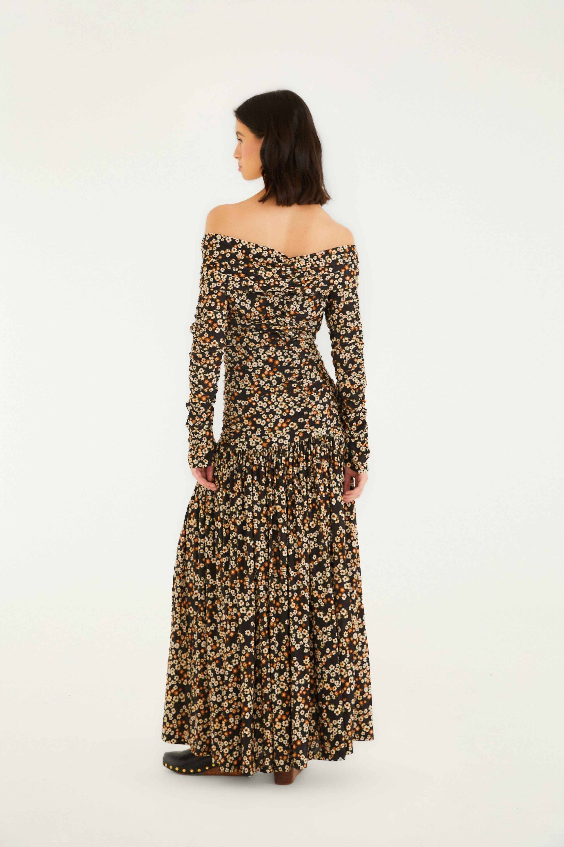 FARM Rio Sale Dresses Black Tiny Flowers Long Sleeve Maxi Dress
