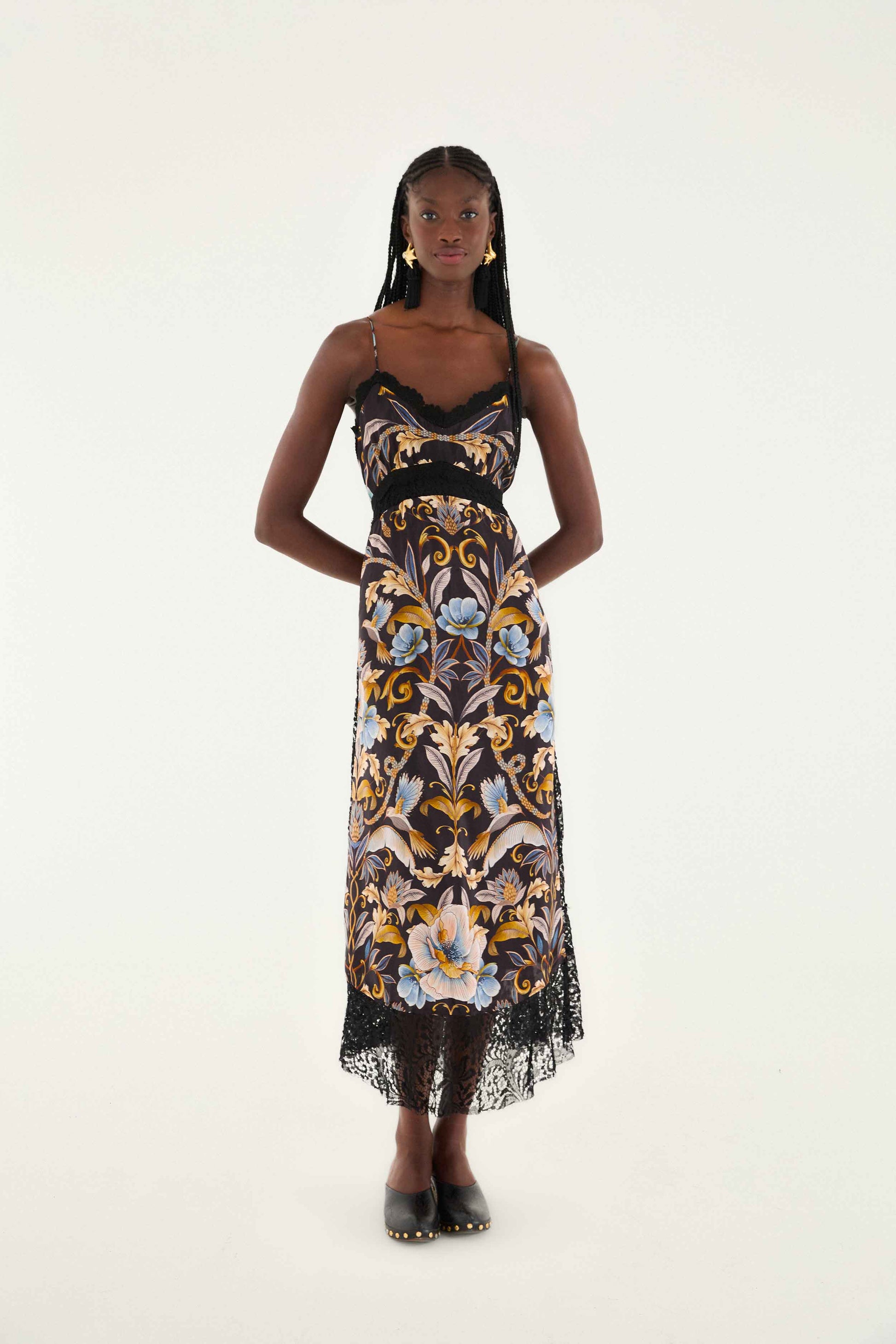 FARM Rio Sale Dresses Black Flowerful Garden Midi Dress