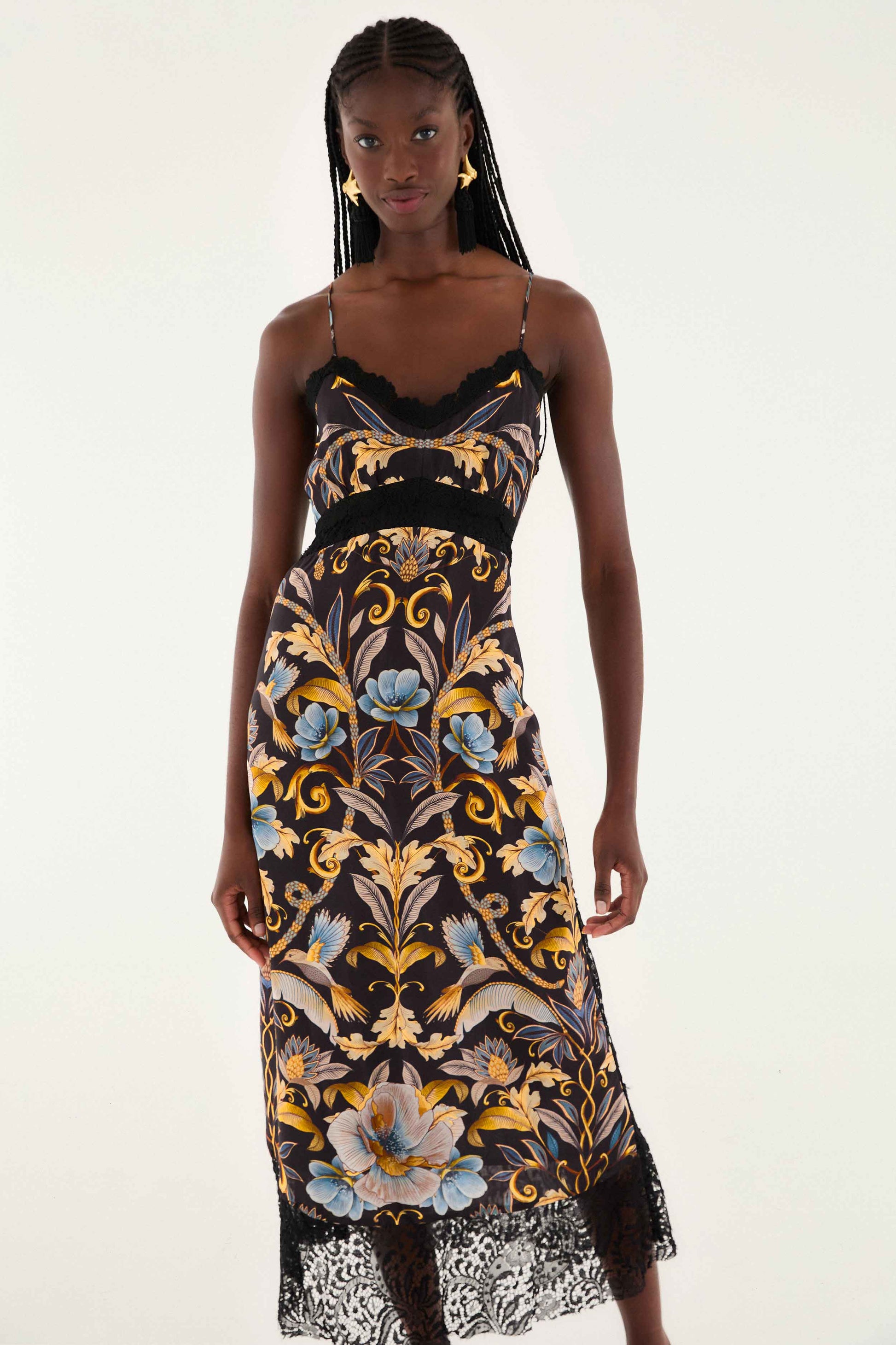 FARM Rio Sale Dresses Black Flowerful Garden Midi Dress