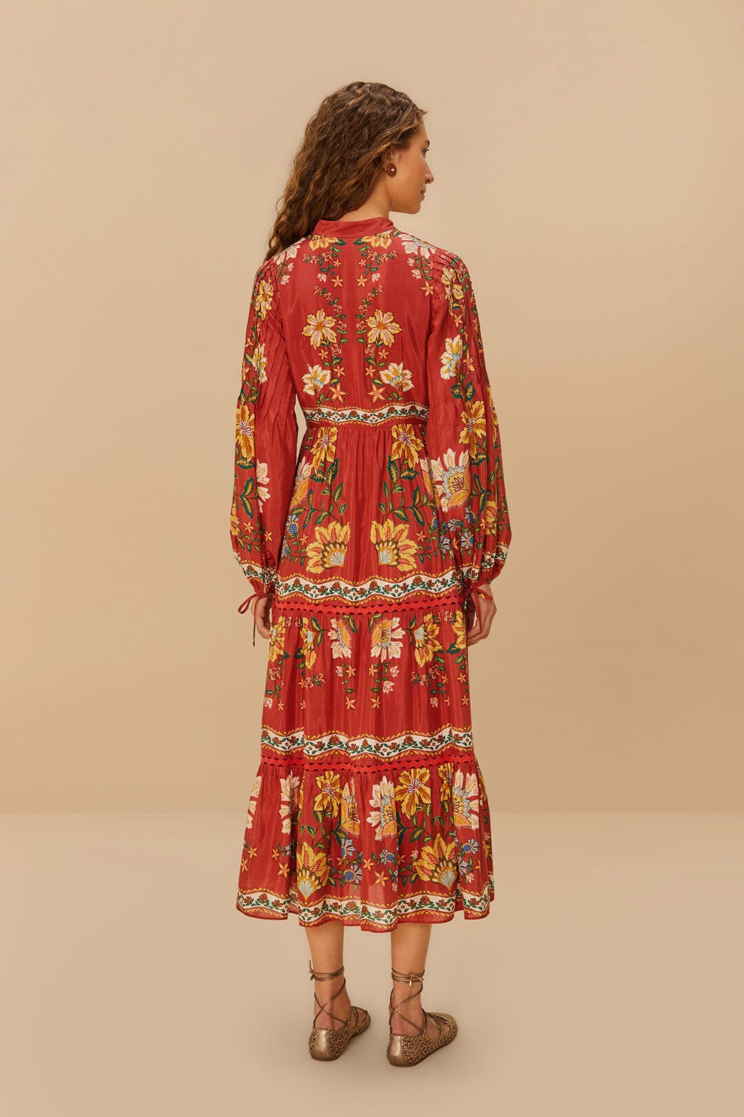 FARM Rio Sale Dresses Red Garden Delight Long Sleeve Midi Dress