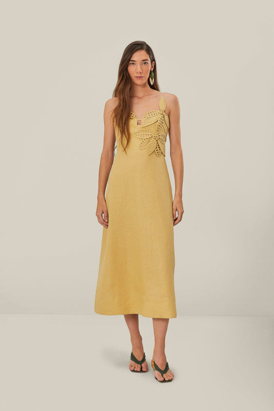 FARM Rio Sale Dresses Sand 3D Flower Bodice Midi Dress