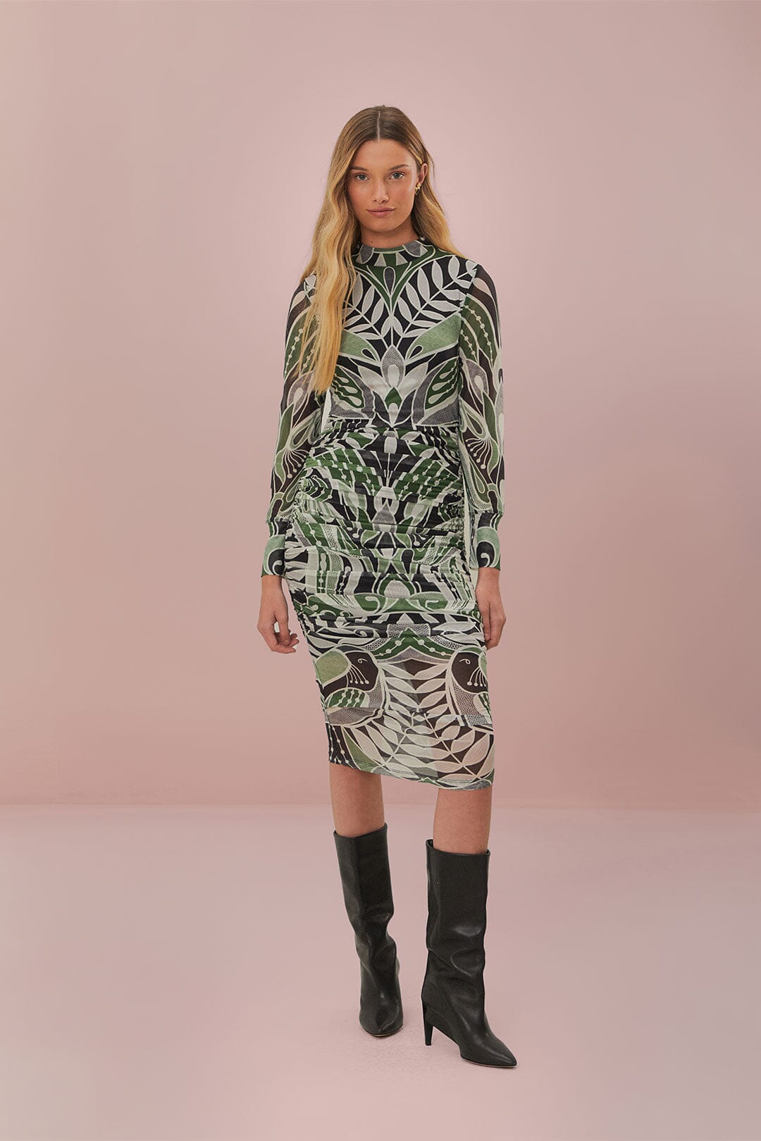 FARM Rio Sale Dresses Black Lace Nature Tulle Midi Dress