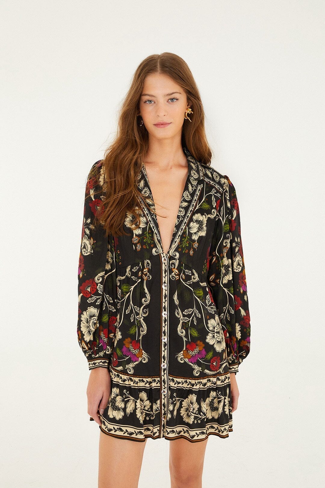 FARM Rio Sale Dresses Black Rococo Flowers Lenzing™ Ecovero™ Viscose Mini Dress