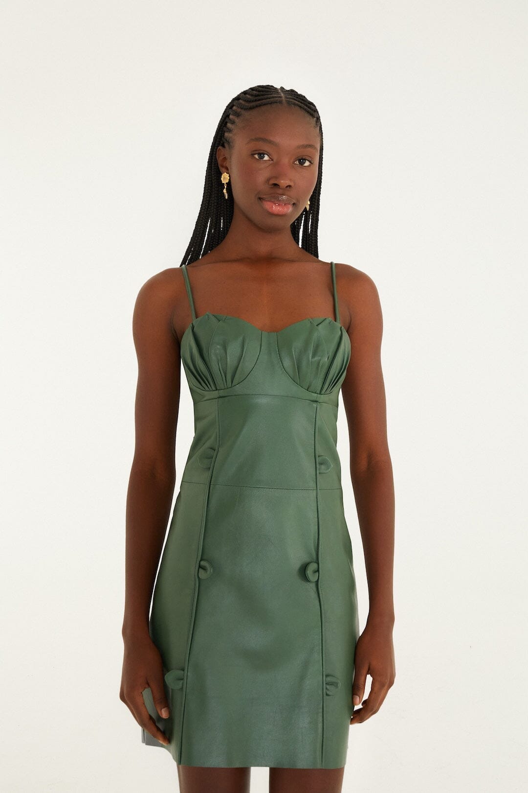 FARM Rio Sale Dresses Green 3d Flower Leather Mini Dress