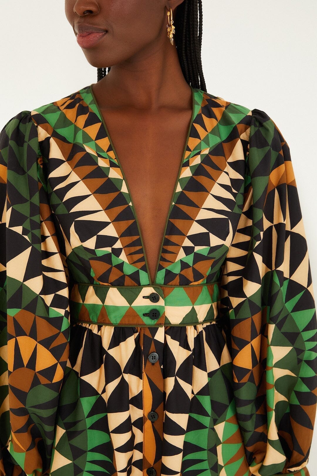 FARM Rio Sale Dresses Green Heart Deco Puff Sleeve Organic Cotton Mini Dress