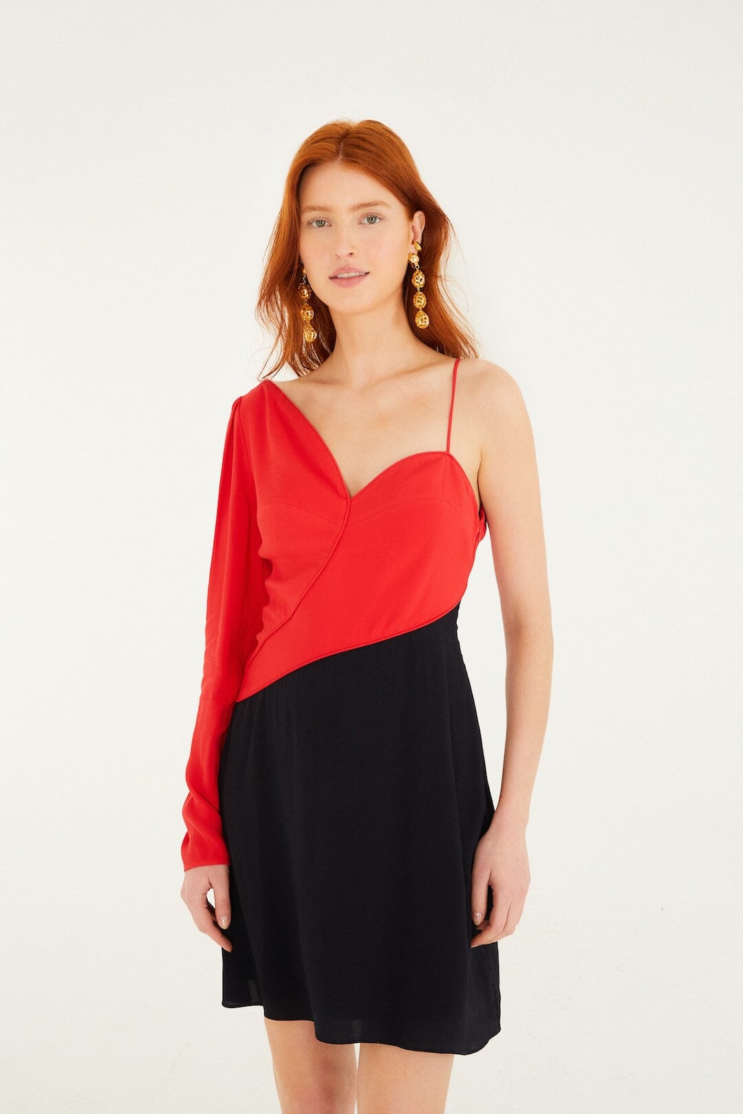 FARM Rio Sale Dresses Red Bicolor One-Shoulder Mini Dress