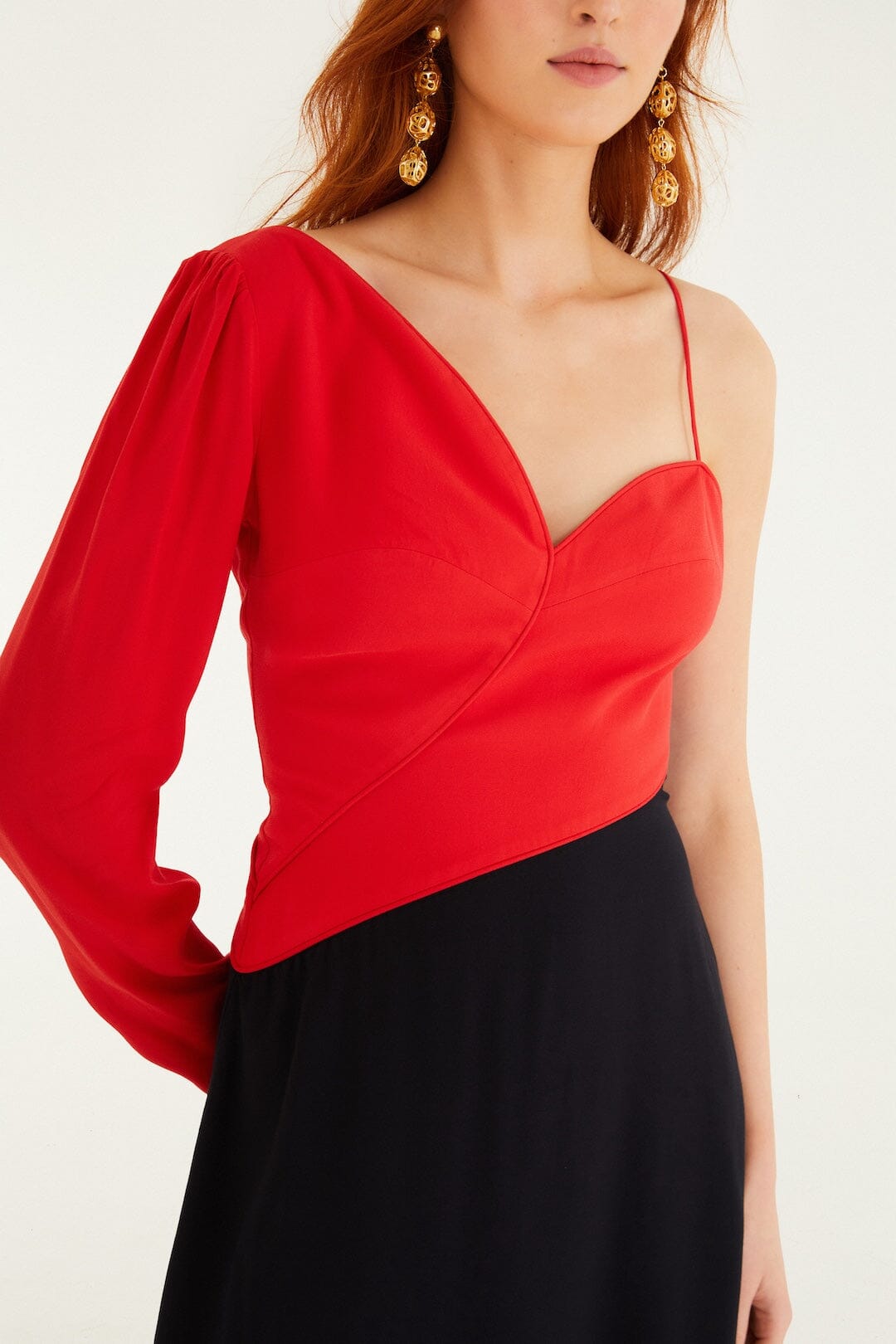 FARM Rio Sale Dresses Red Bicolor One-Shoulder Mini Dress