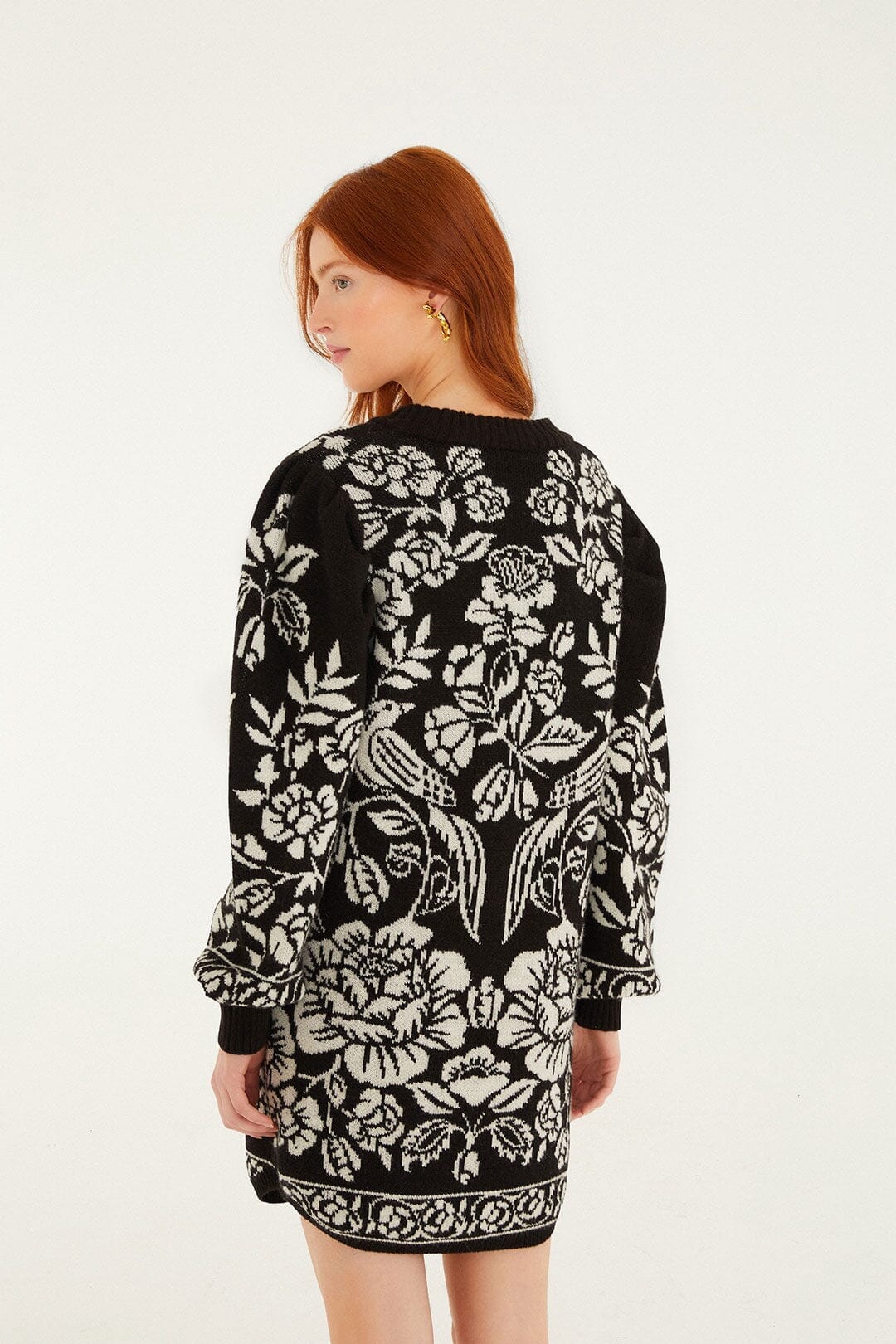 FARM Rio Sale Dresses Black And White Cashew And Birds Knit Mini Dress