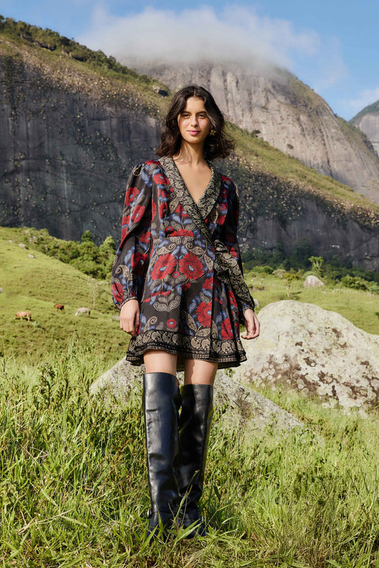 FARM Rio Sale Dresses Black Valentina Wrap Lenzing Ecovero Viscose Mini Dress