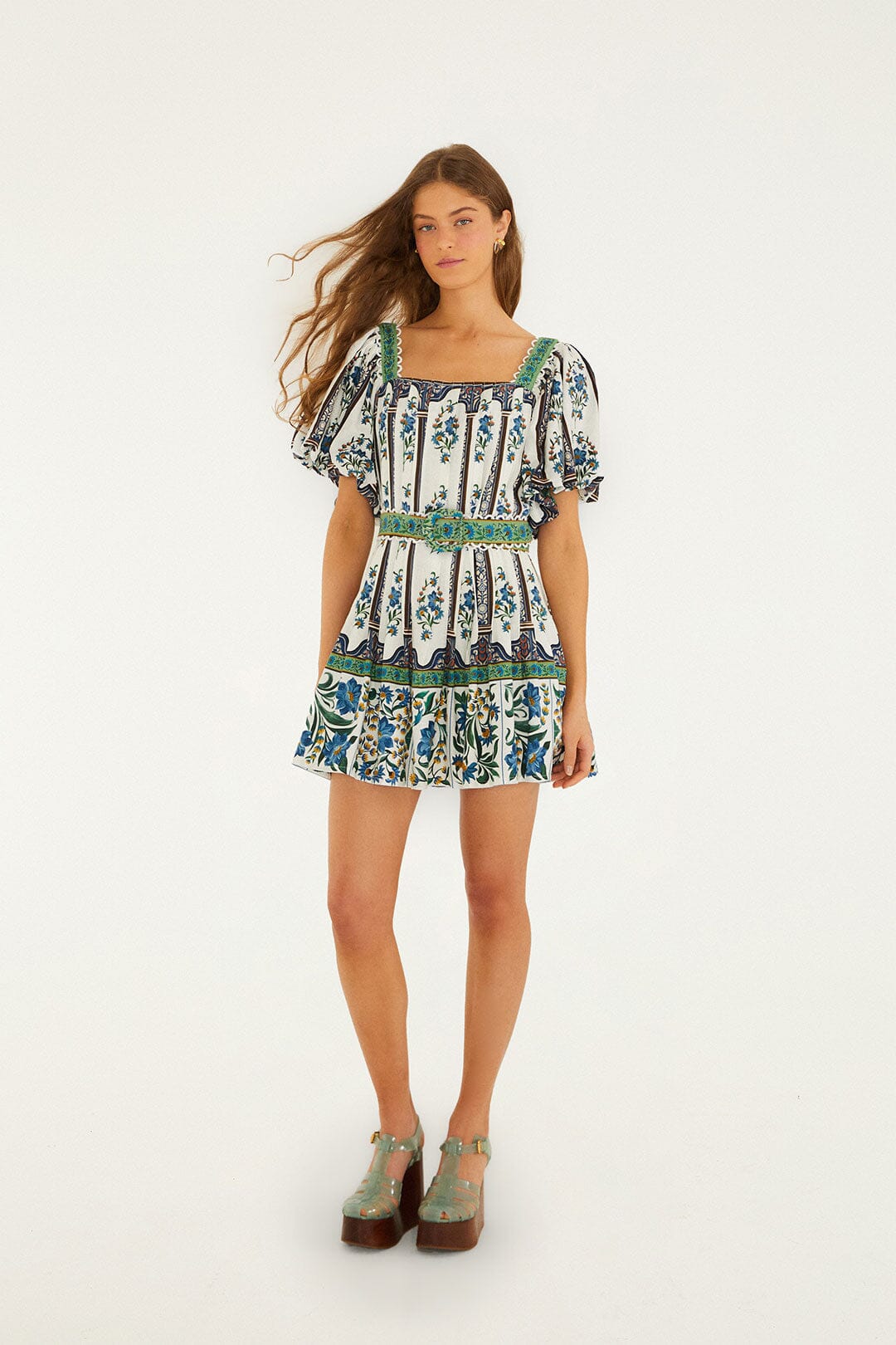 FARM Rio Shop Off-White Manoela Belted Lenzing Ecovero Euroflax Mini Dress
