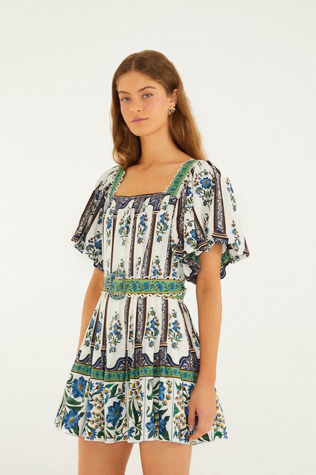 FARM Rio Shop Off-White Manoela Belted Lenzing Ecovero Euroflax Mini Dress