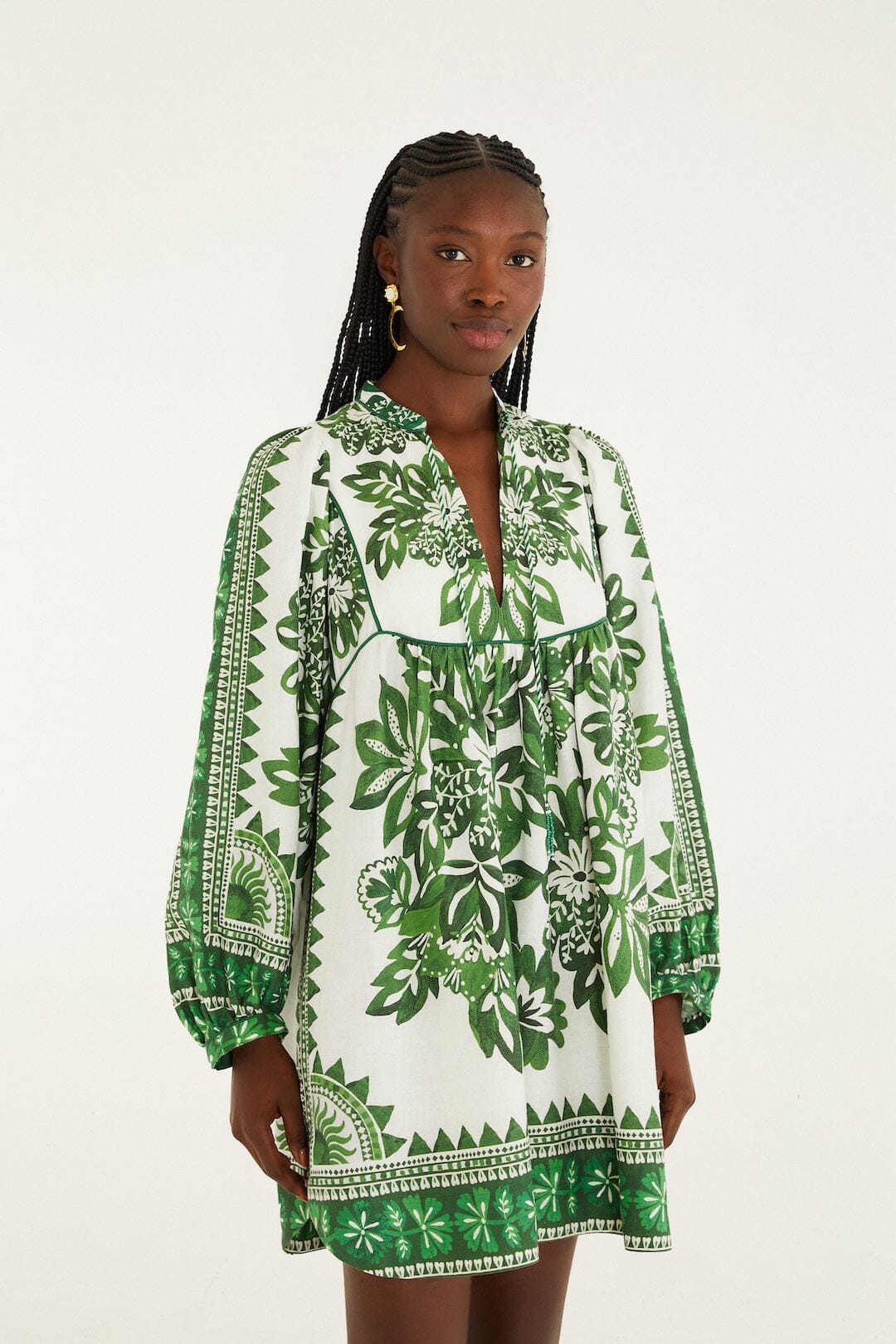 FARM Rio Shop Green Flora Tapestry Lenzing Ecovero Euroflax Mini Dress
