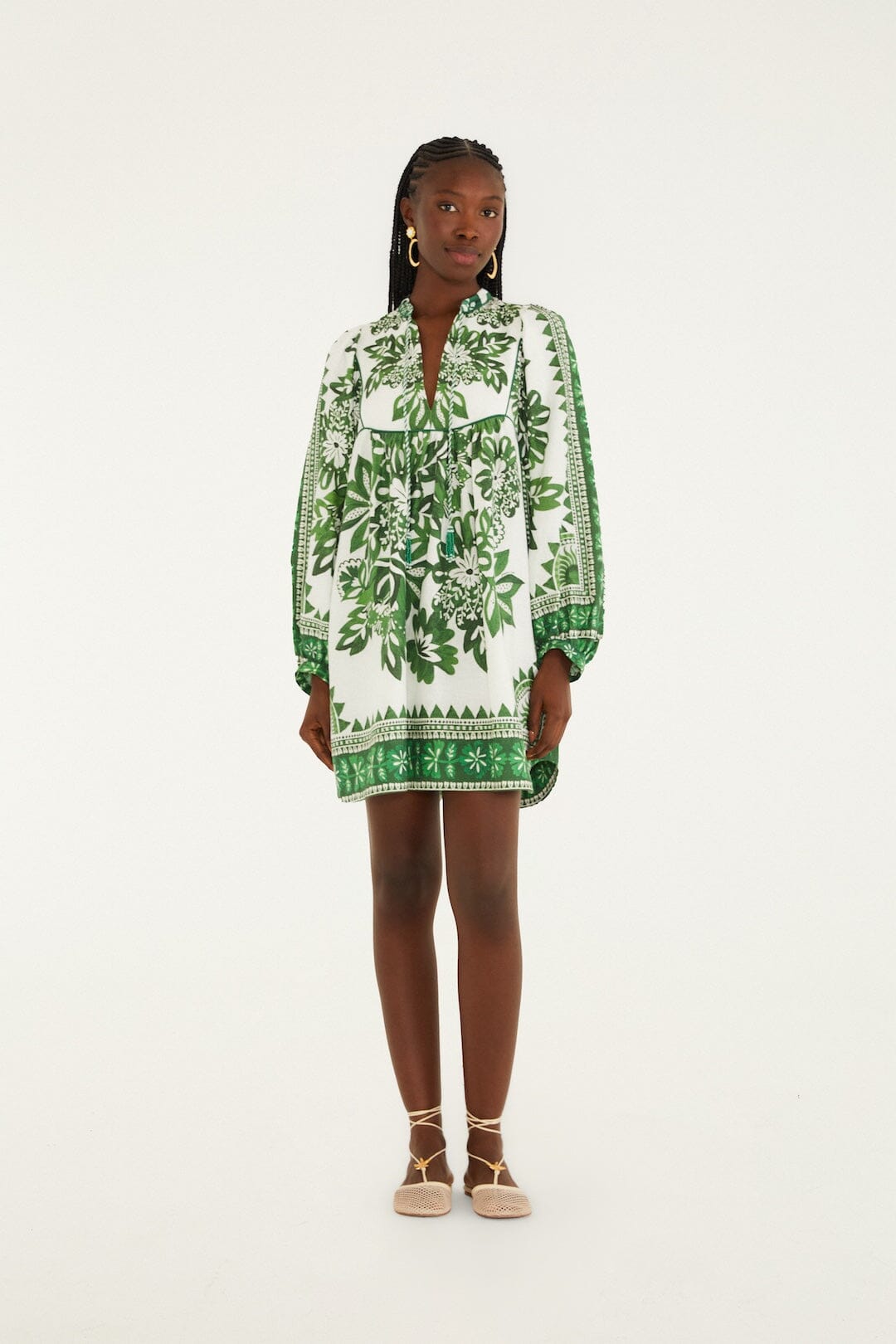 FARM Rio Shop Green Flora Tapestry Lenzing Ecovero Euroflax Mini Dress