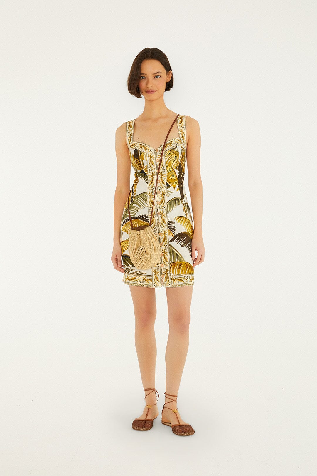 FARM Rio Shop Off-White Trancoso Buttoned Euroflax Premium Linen Mini Dress