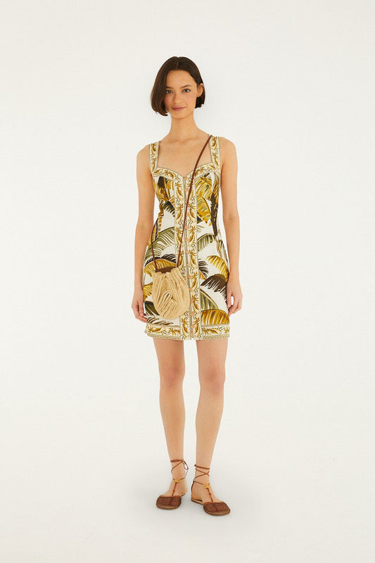 FARM Rio Shop Off-White Trancoso Buttoned Euroflax Premium Linen Mini Dress
