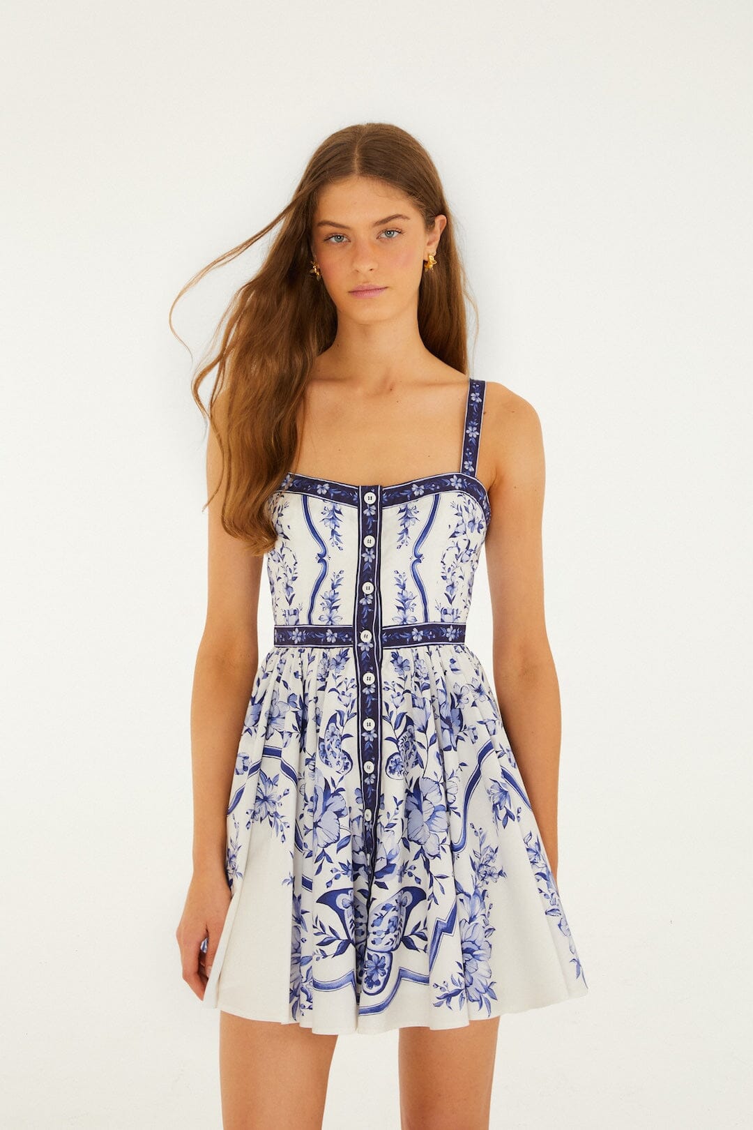 FARM Rio Shop Off-White Porcelain Garden Buttoned Organic Cotton Mini Dress
