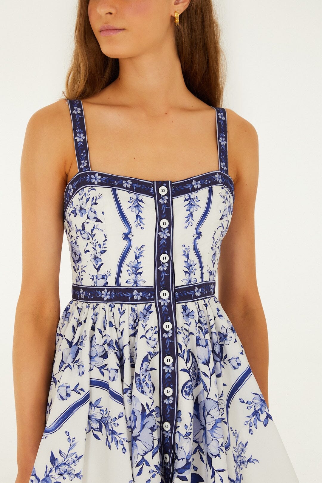 FARM Rio Shop Off-White Porcelain Garden Buttoned Organic Cotton Mini Dress