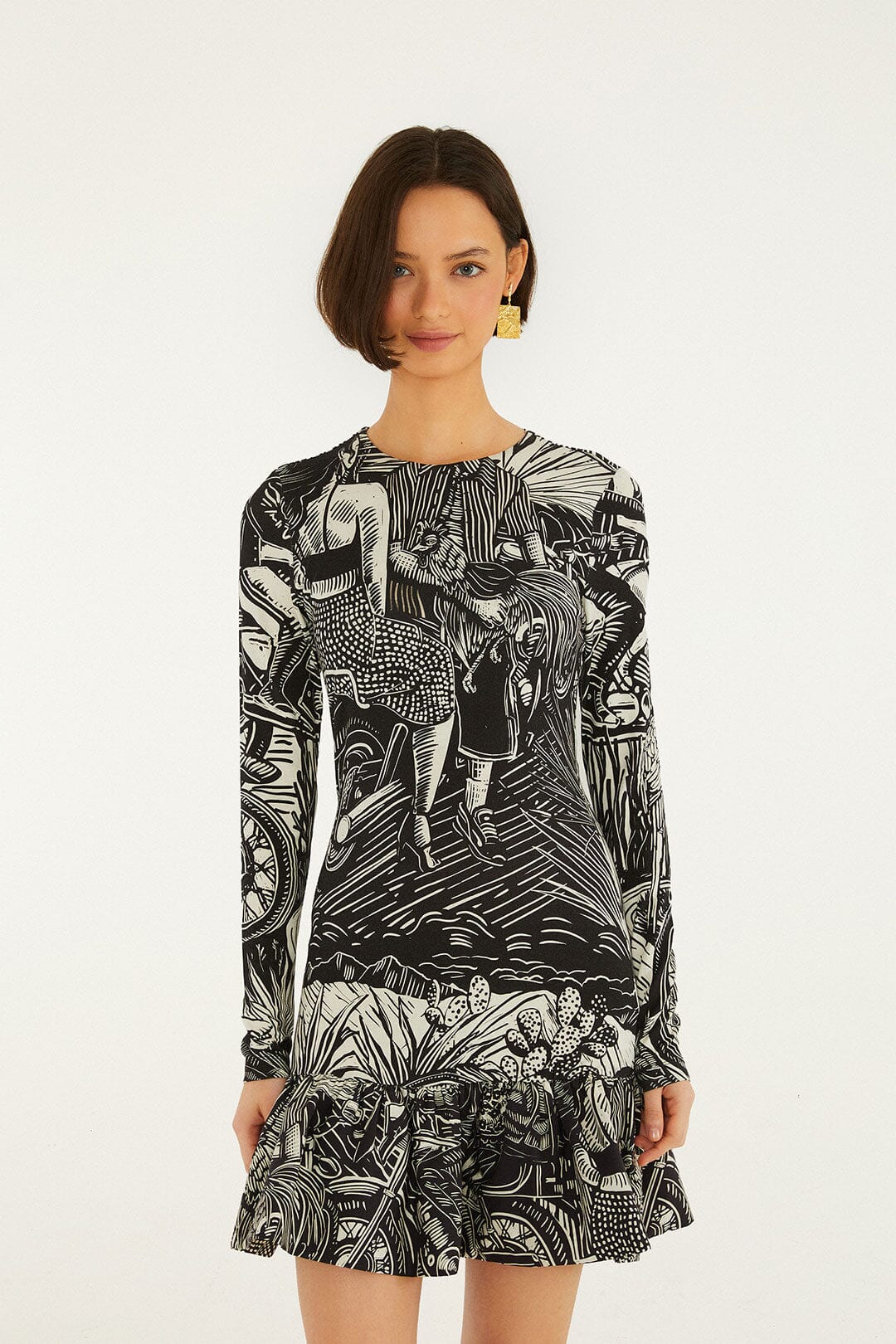 FARM Rio Shop Black Ruta Ruffled Hem Mini Dress