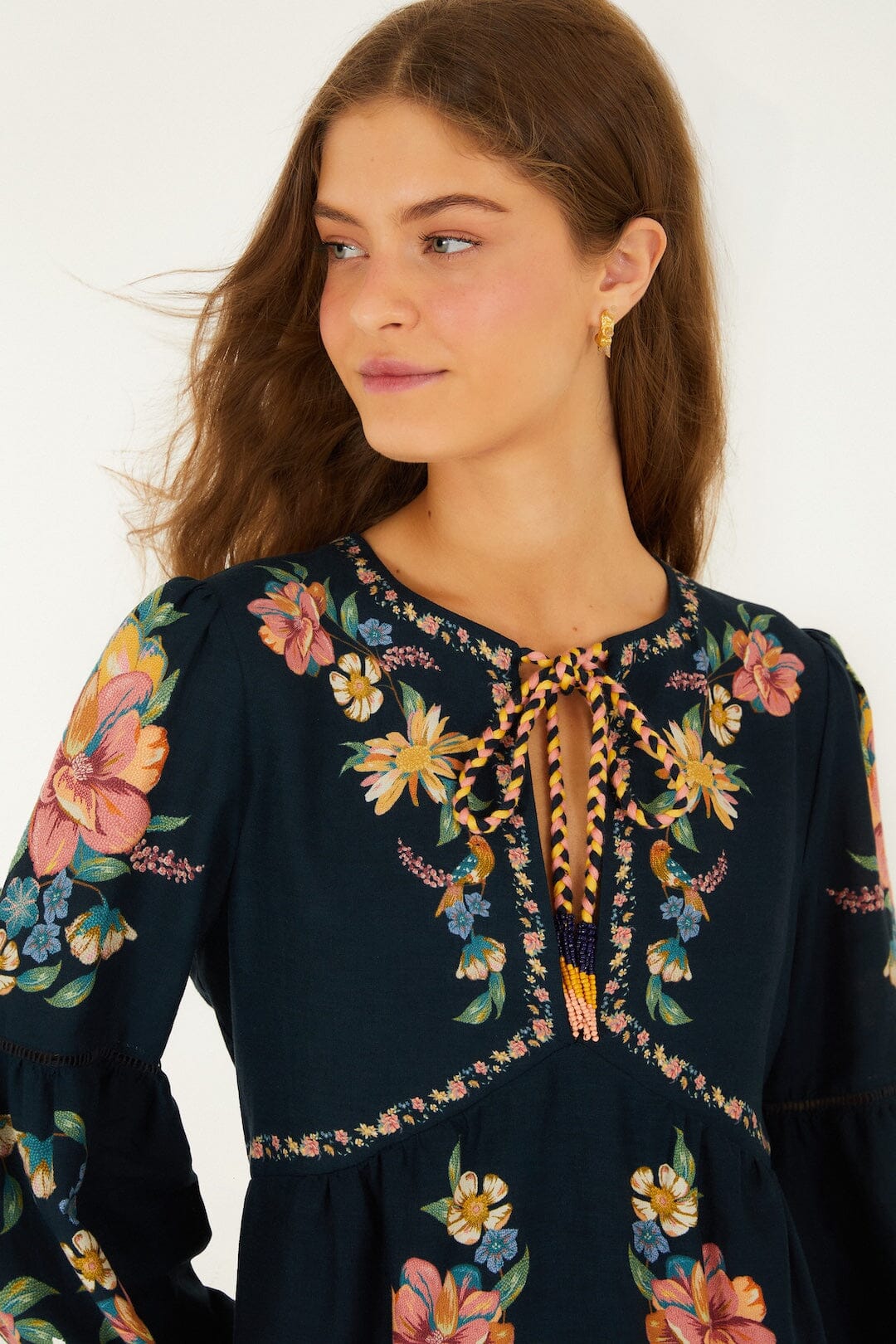 FARM Rio Shop Dark Blue Maira Floral Lenzing Ecovero Euroflax Mini Dress