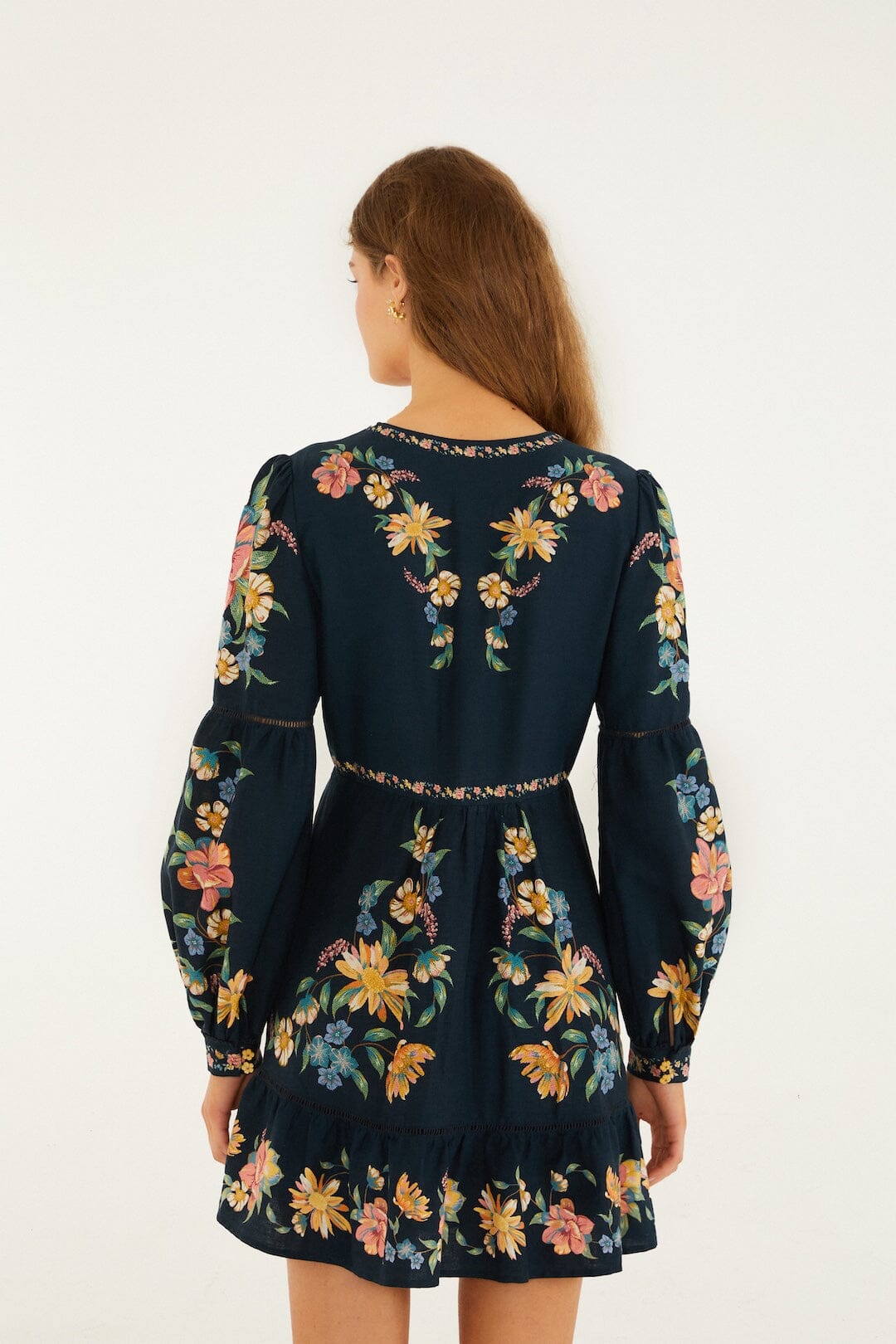 FARM Rio Shop Dark Blue Maira Floral Lenzing Ecovero Euroflax Mini Dress