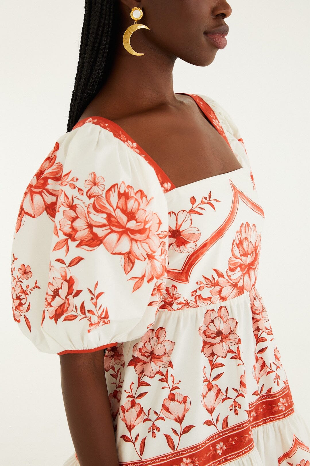 FARM Rio Shop Red Porcelain Garden Organic Cotton Mini Dress
