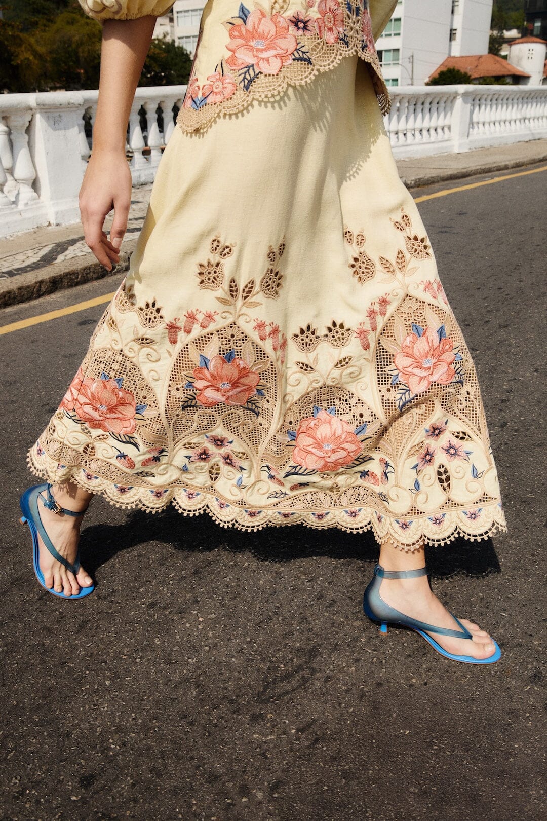 FARM Rio Shop Butter Yellow Embroidered Lenzing Ecovero Euroflax Midi Dress