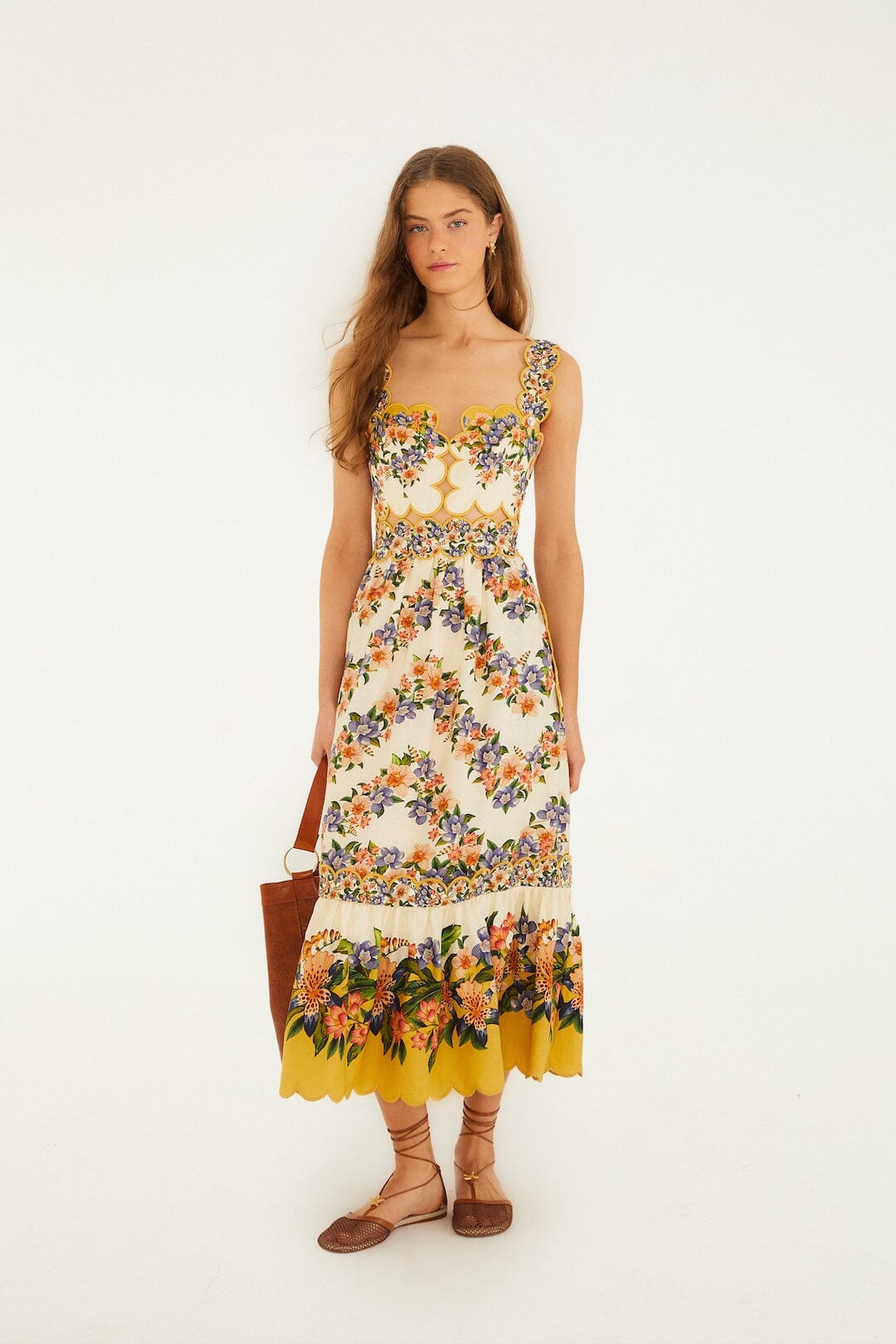 FARM Rio Shop Sand Hilo Stripes Lenzing Ecovero Euroflax Midi Dress