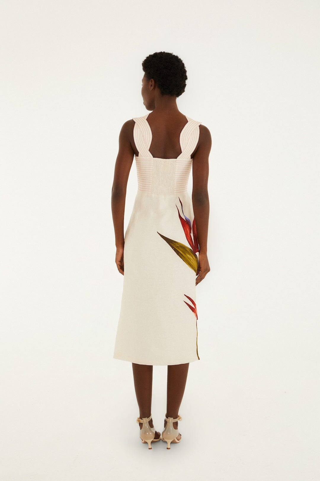 FARM Rio Shop Sand Strelitzia Euroflax Premium Linen Midi Dress