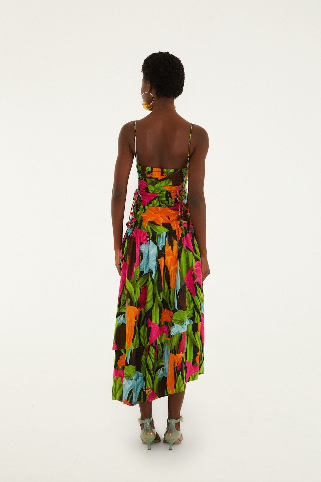 FARM Rio Shop Black Mujeres Y Flores Lenzing Ecovero Euroflax Midi Dress
