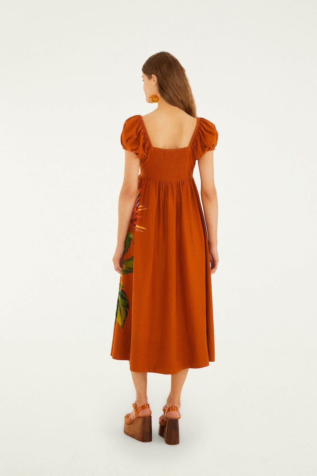 FARM Rio Shop Brown Hilo Arrangment Lenzing Ecovero Euroflax Midi Dress