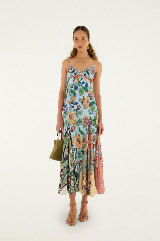 FARM Rio Shop Light Blue Floral Delhi Sleeveless Maxi Dress