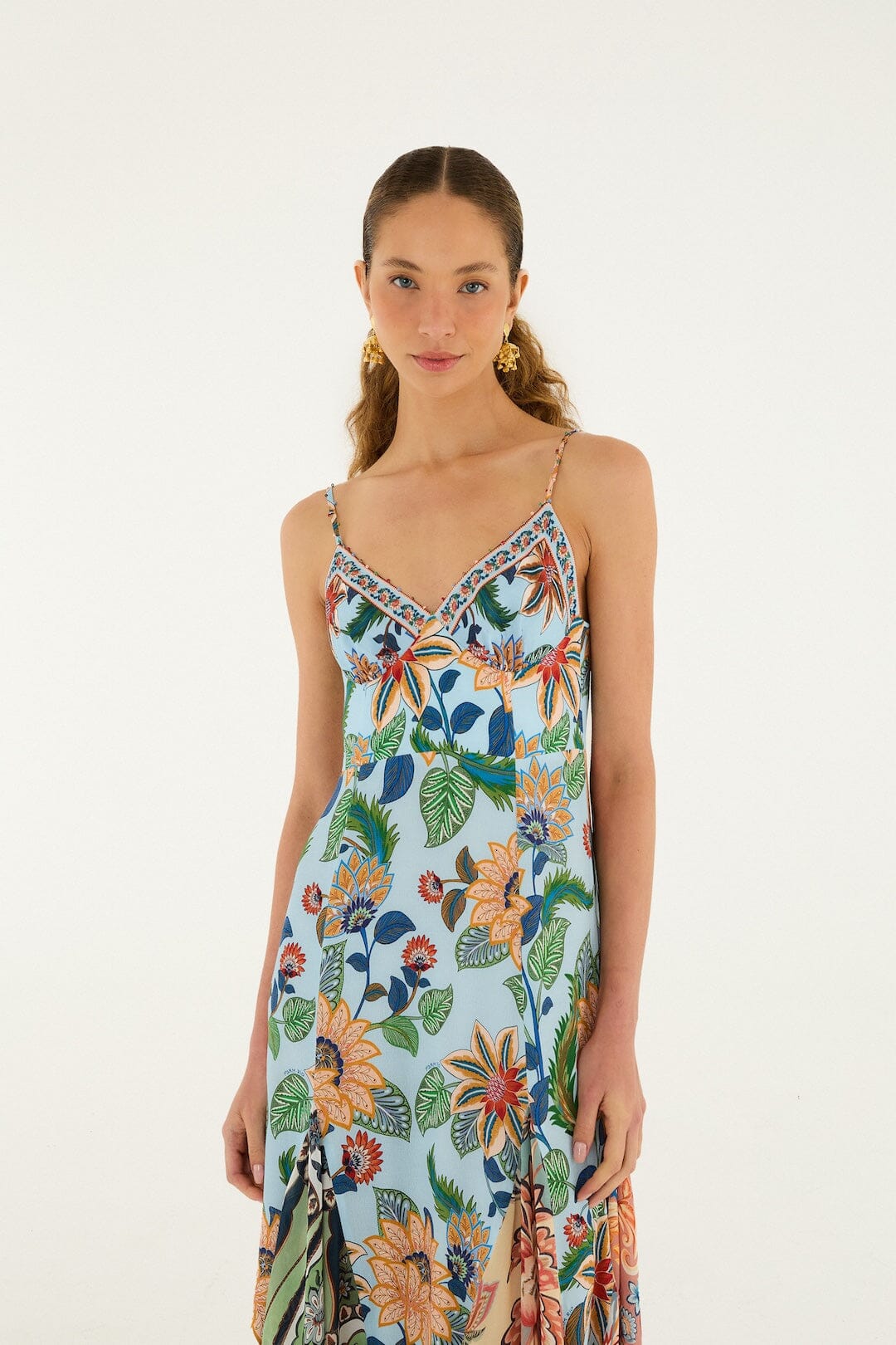 FARM Rio Shop Light Blue Floral Delhi Sleeveless Maxi Dress