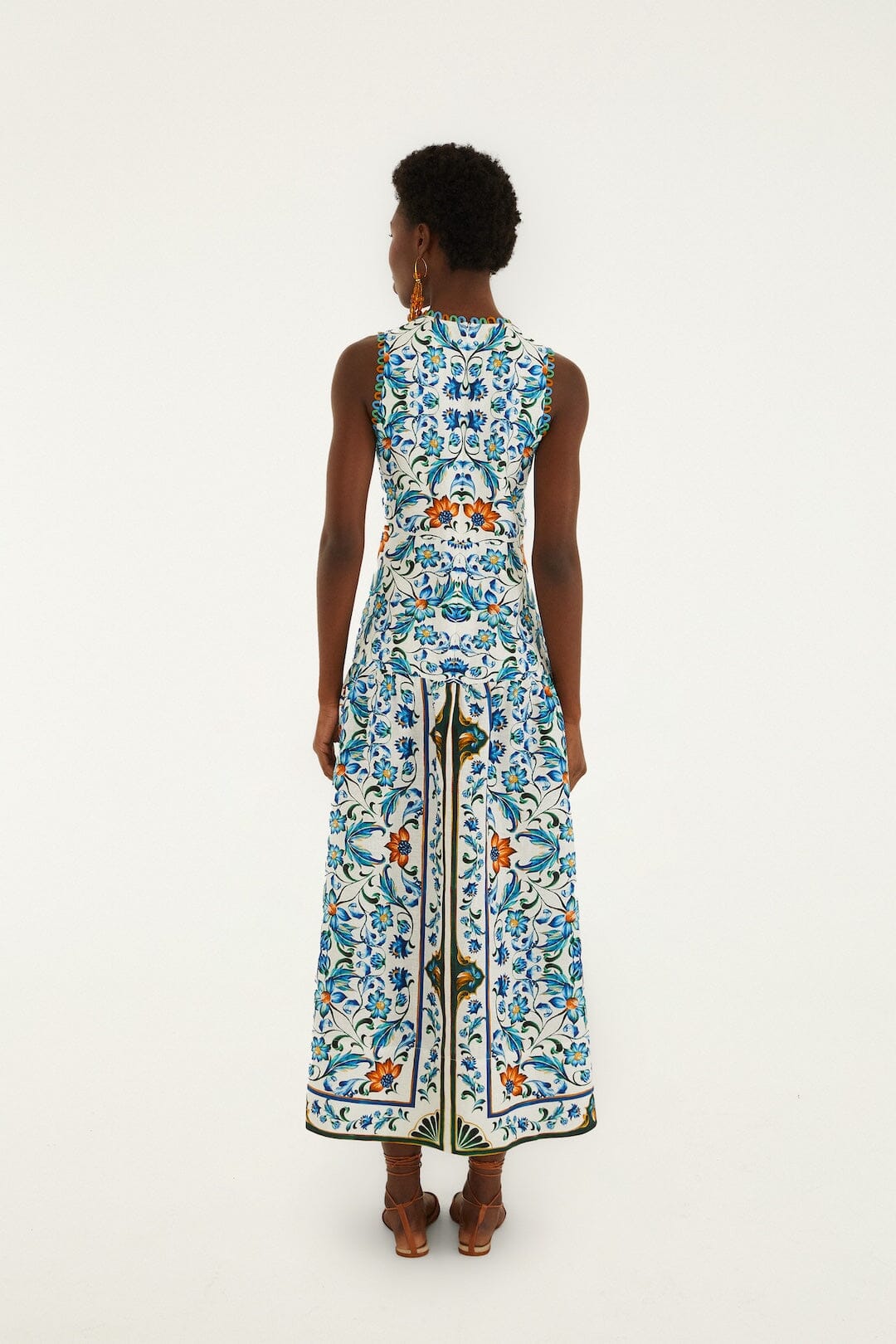 FARM Rio Shop Off-White Flora Tile Scallop Euroflax Premium Linen Maxi Dress