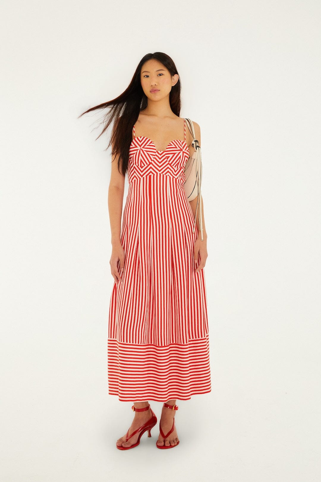 FARM Rio Shop Off-White Checkered Stripes Sleeveless Lenzing Ecovero Euroflax Maxi Dress