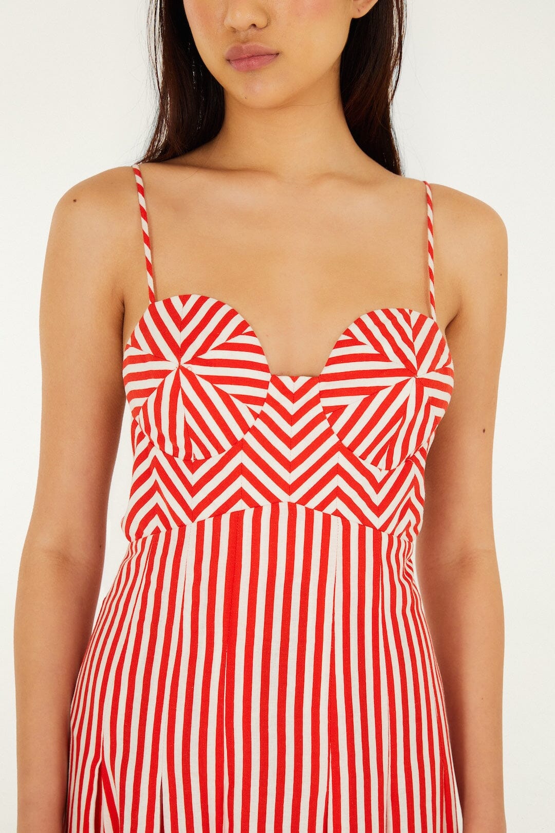 FARM Rio Shop Off-White Checkered Stripes Sleeveless Lenzing Ecovero Euroflax Maxi Dress