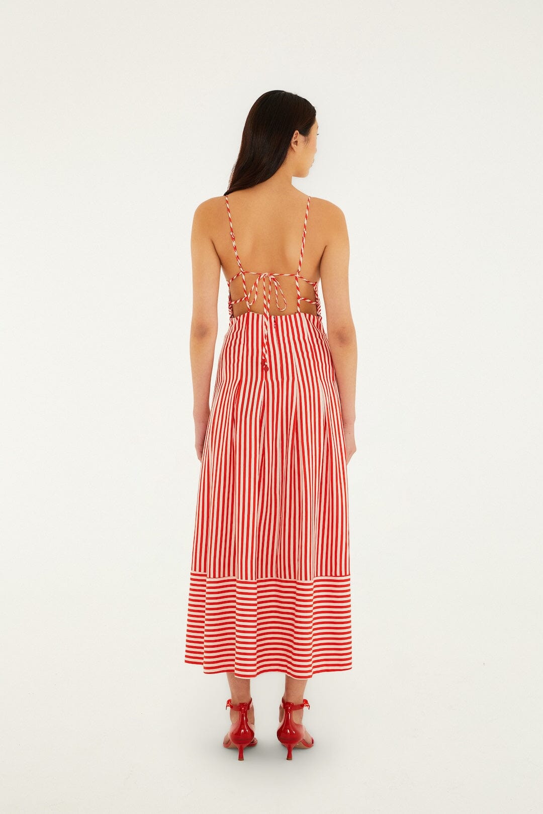 FARM Rio Shop Off-White Checkered Stripes Sleeveless Lenzing Ecovero Euroflax Maxi Dress