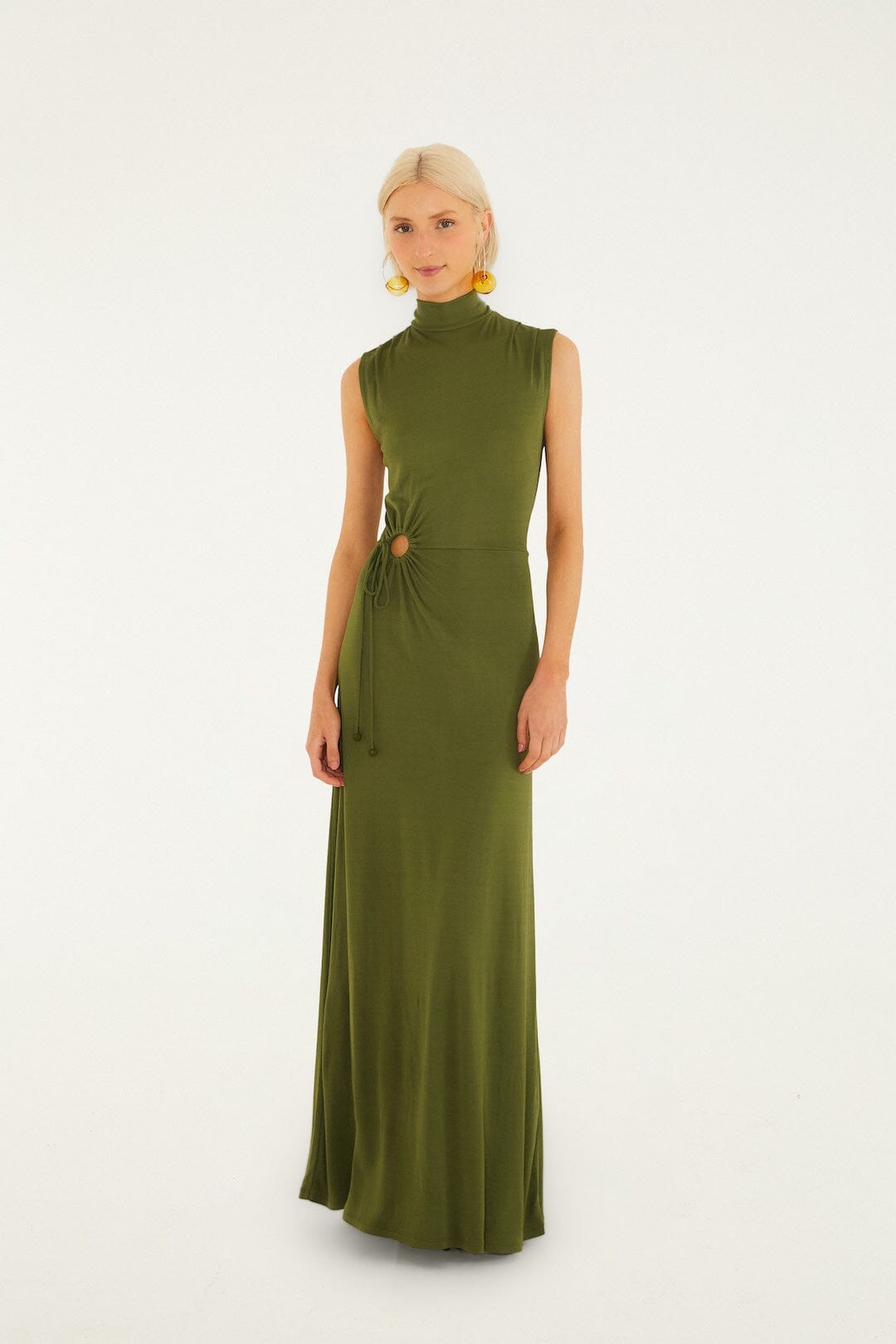 FARM Rio Shop Dark Green High Neck Cut-Out Maxi Dress