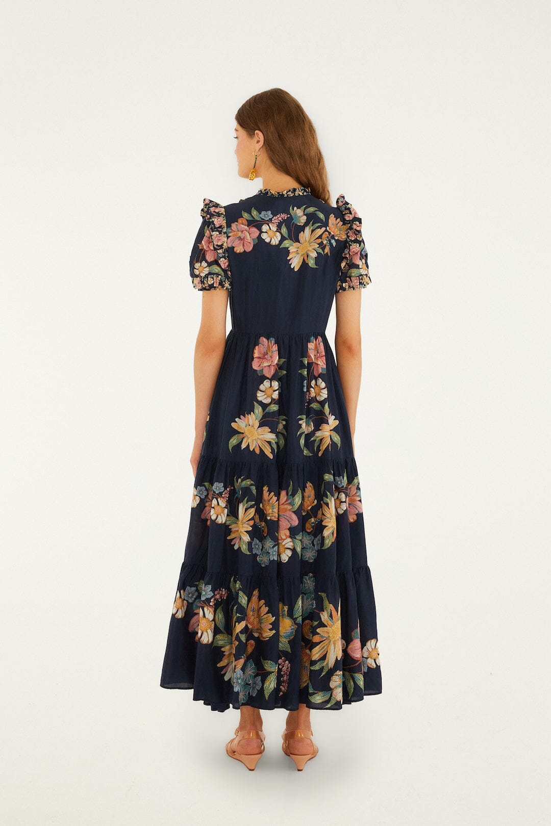 FARM Rio Shop Dark Blue Maira Floral Short Sleeve Maxi Dress