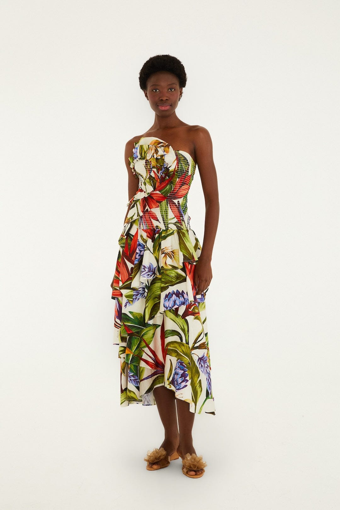 FARM Rio Shop Sand Florart Strapless Maxi Dress