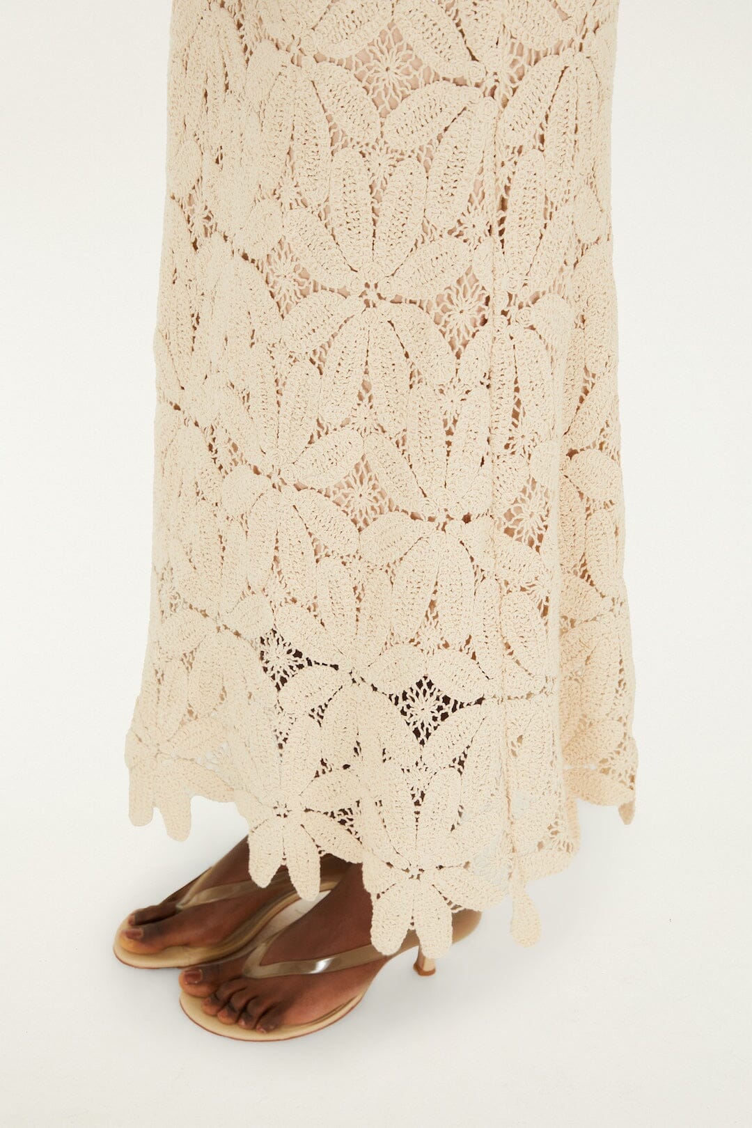 FARM Rio Shop Off-White One-Shoulder Crochet Flower Maxi Dress