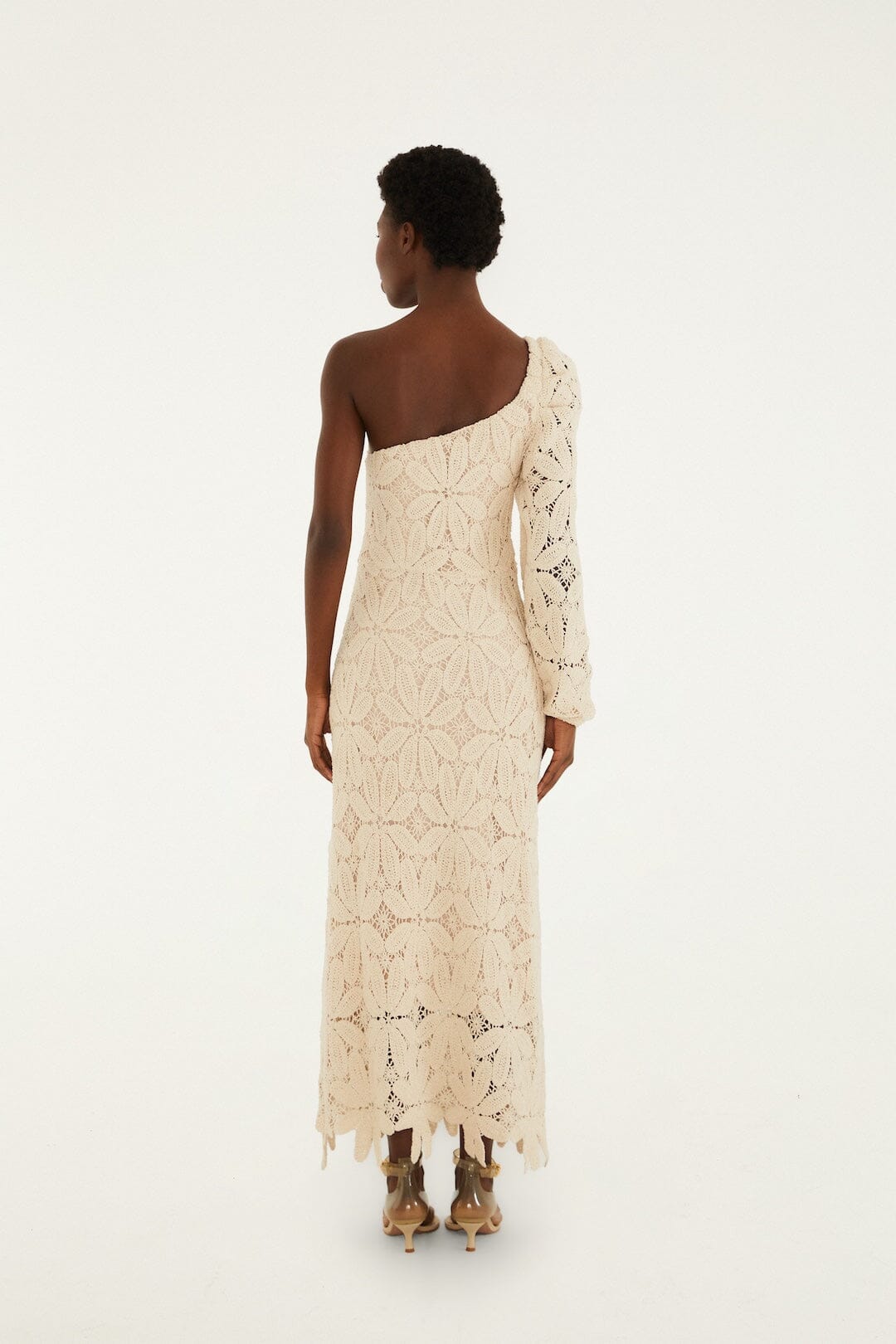 FARM Rio Shop Off-White One-Shoulder Crochet Flower Maxi Dress