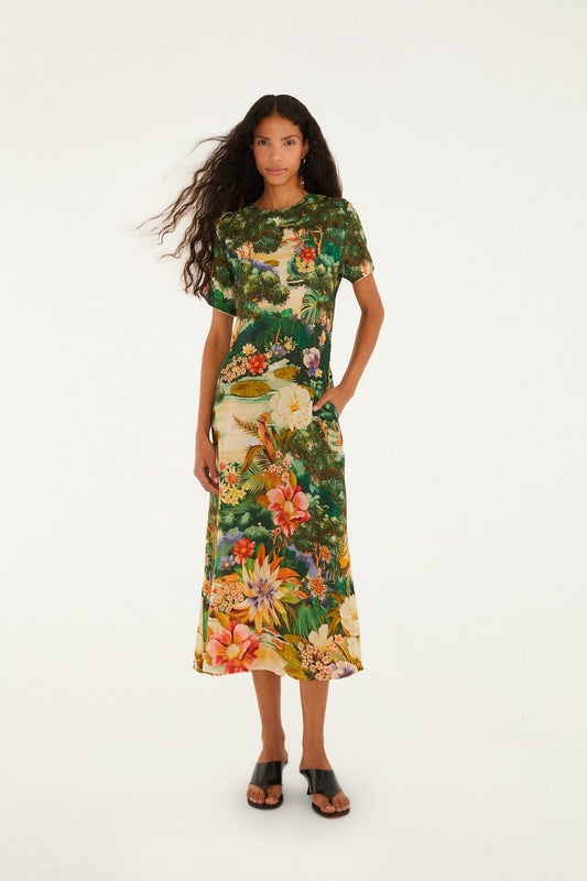 FARM Rio Shop Multicolor Oriental Garden Short Sleeve Maxi Dress
